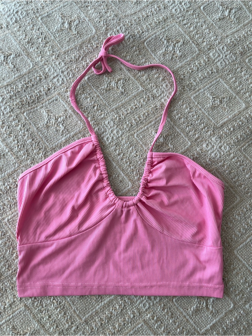 SHEIN Pink Ribbed Halter Top Tie Neck Sz S